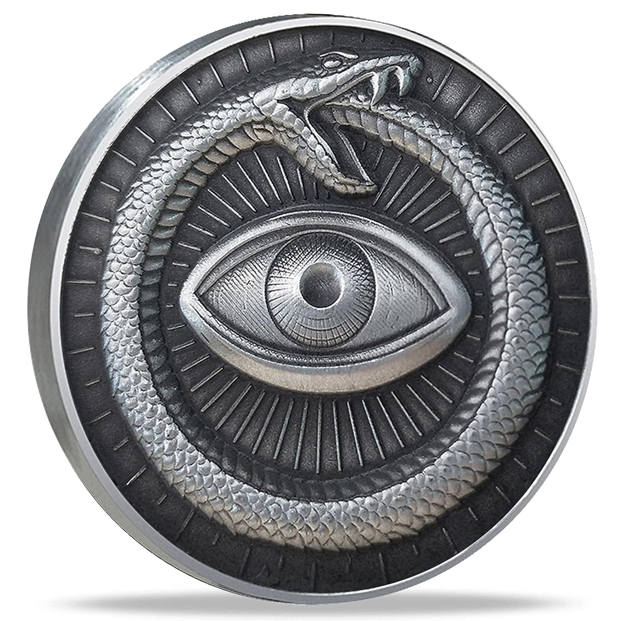 Sun Moon Ouroboros All-Seeing Eye Lucky Coin with 3D Relief Design